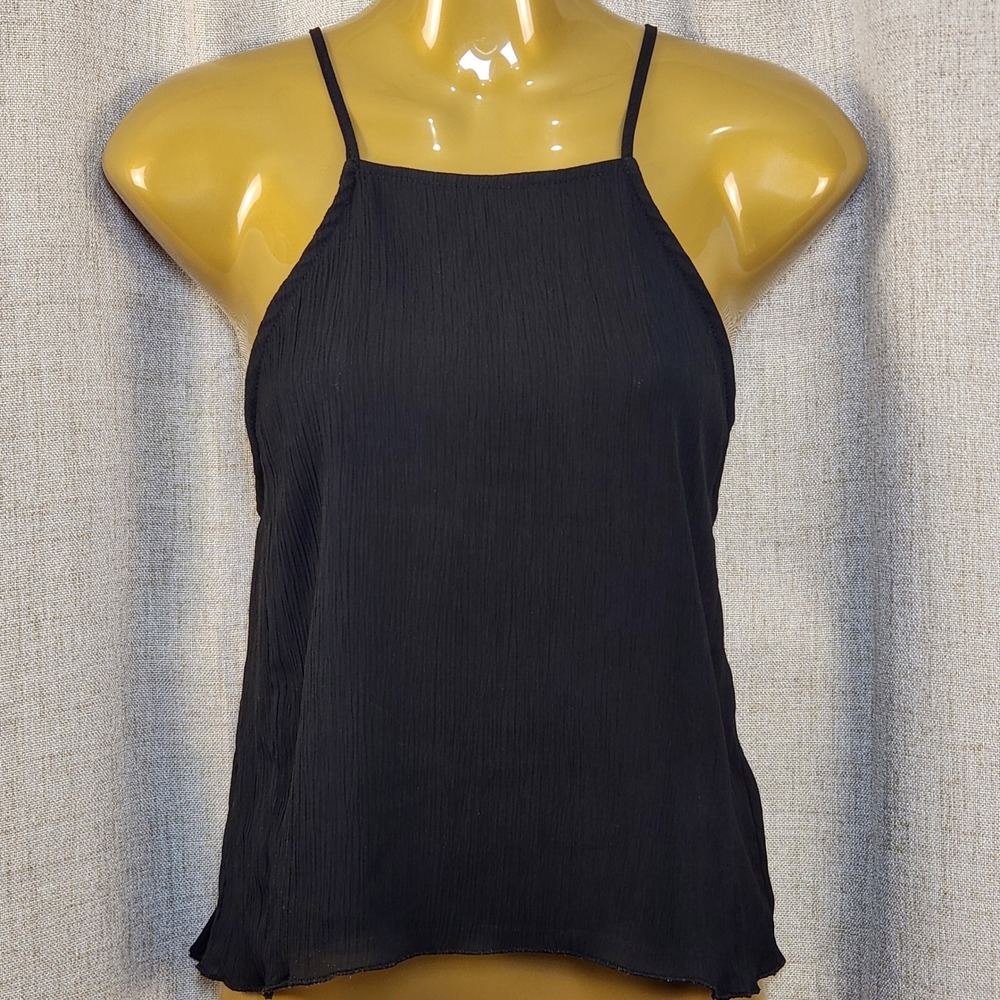Brandy Melville Halter Crop Tank Women's S Black Lined Crepe Fabric Lightweight